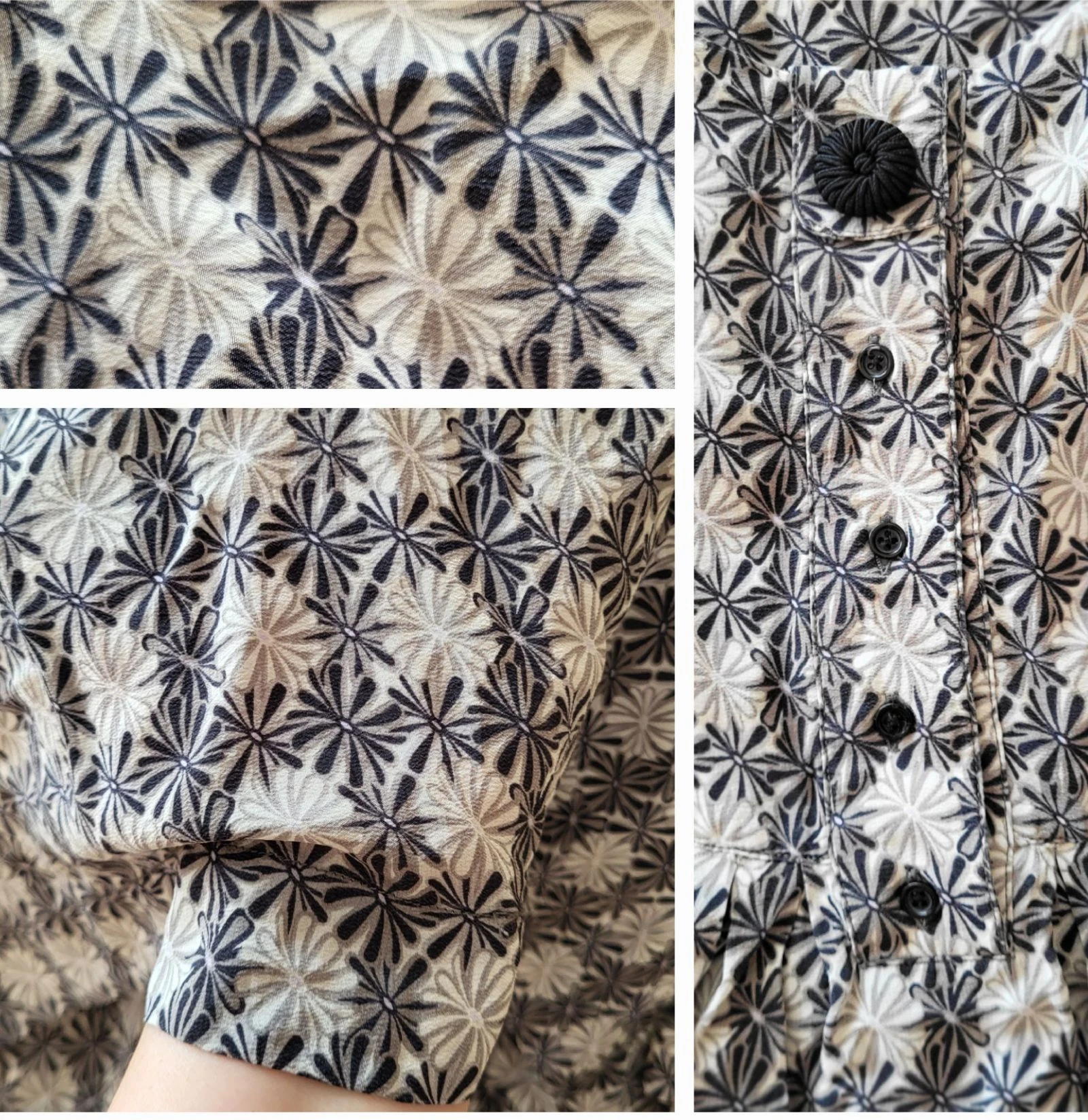 Blusa Elegante Massimo Dutti PP/TFr36-Cinza&Preto-estampado Floral & Fluido 100%Seda em Ótimo Estado – photo 6